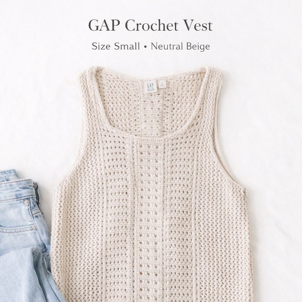GAP Crochet Sweater Vest Small Beige Knit Tank Top Boho Minimalist